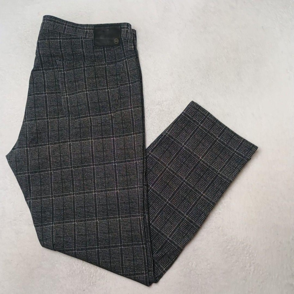 AG Adriano Goldschmied Jeans Mens 40x32 Blue Plaid Tellis Tapered Slim 5 Pocket